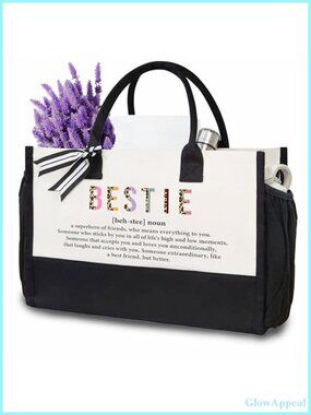 Canvas Tote Bag Bestie Definition Multicolor Large Travel Beach Shoulder Bag